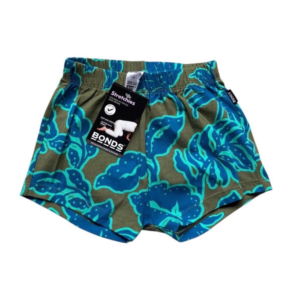 Bonds Teal and Olive Leaf Pattern Shorts